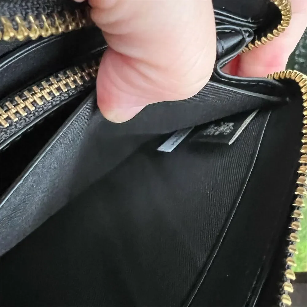 COACH Women's Essential Slim Accordion Zip Wallet Smooth BLACK Leather w Gold - Picture 8 of 8